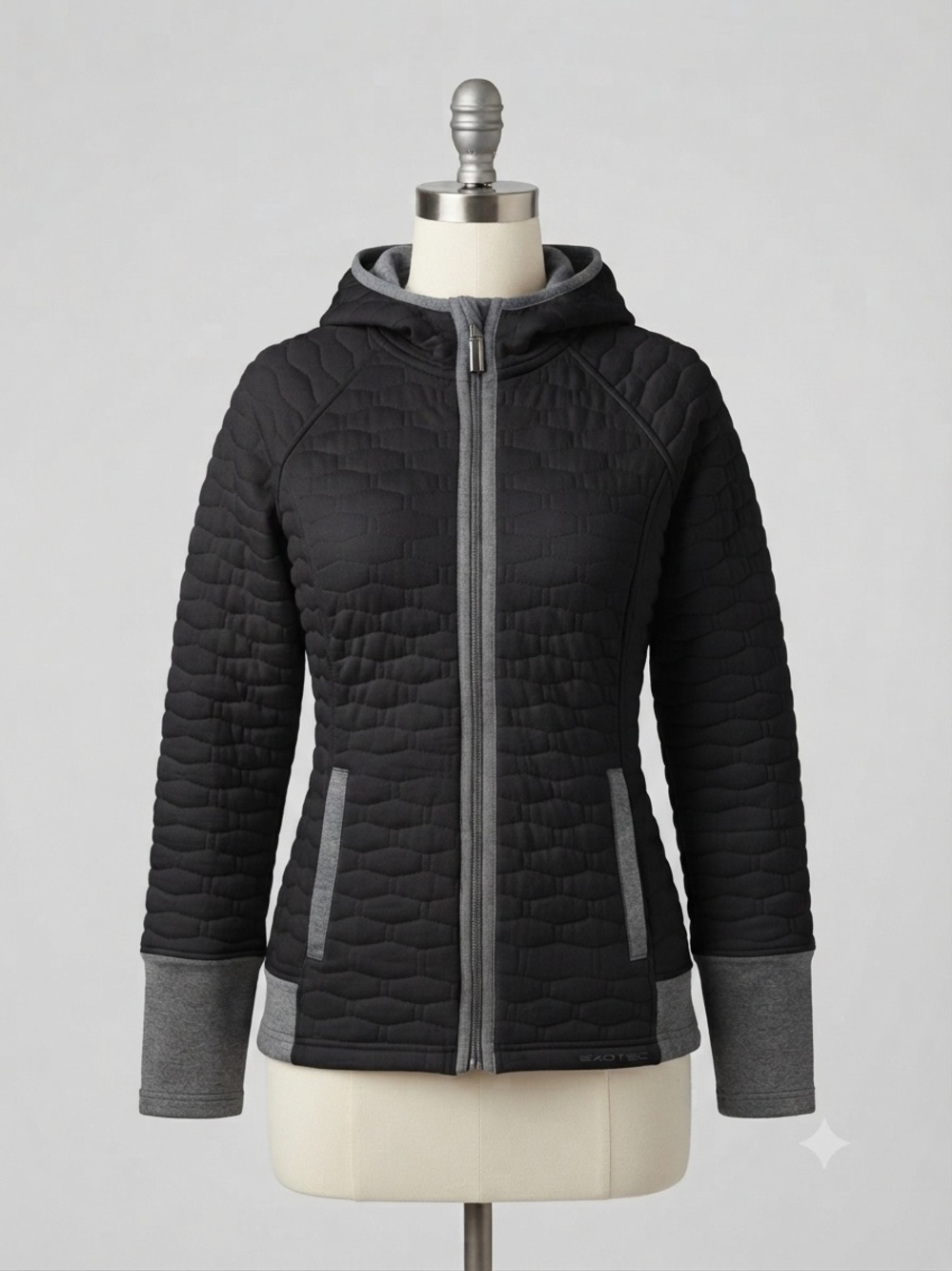 Exofficio Black Quilted Hooded Utility Jacket with Gray Trim sz L (12-14)